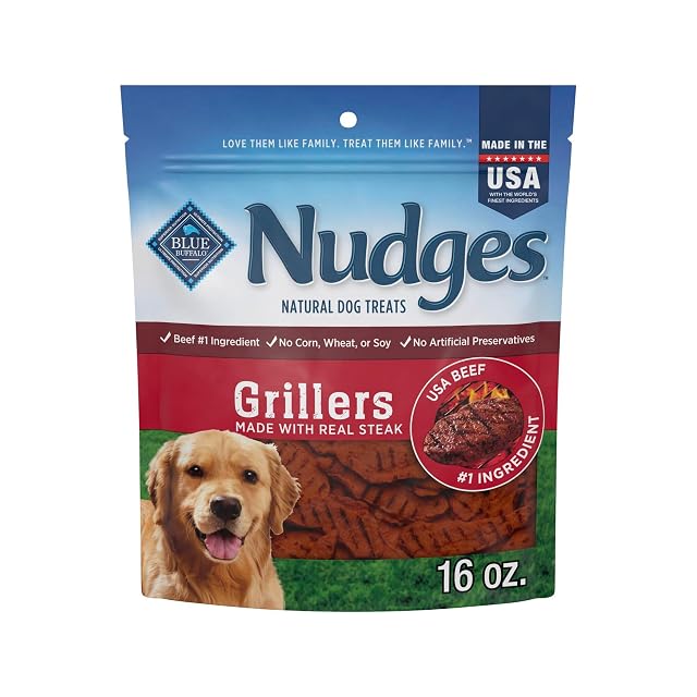 Blue Buffalo Nudges Grillers Natural Dog Treats Made in the USA with Real Steak 16-oz Bag