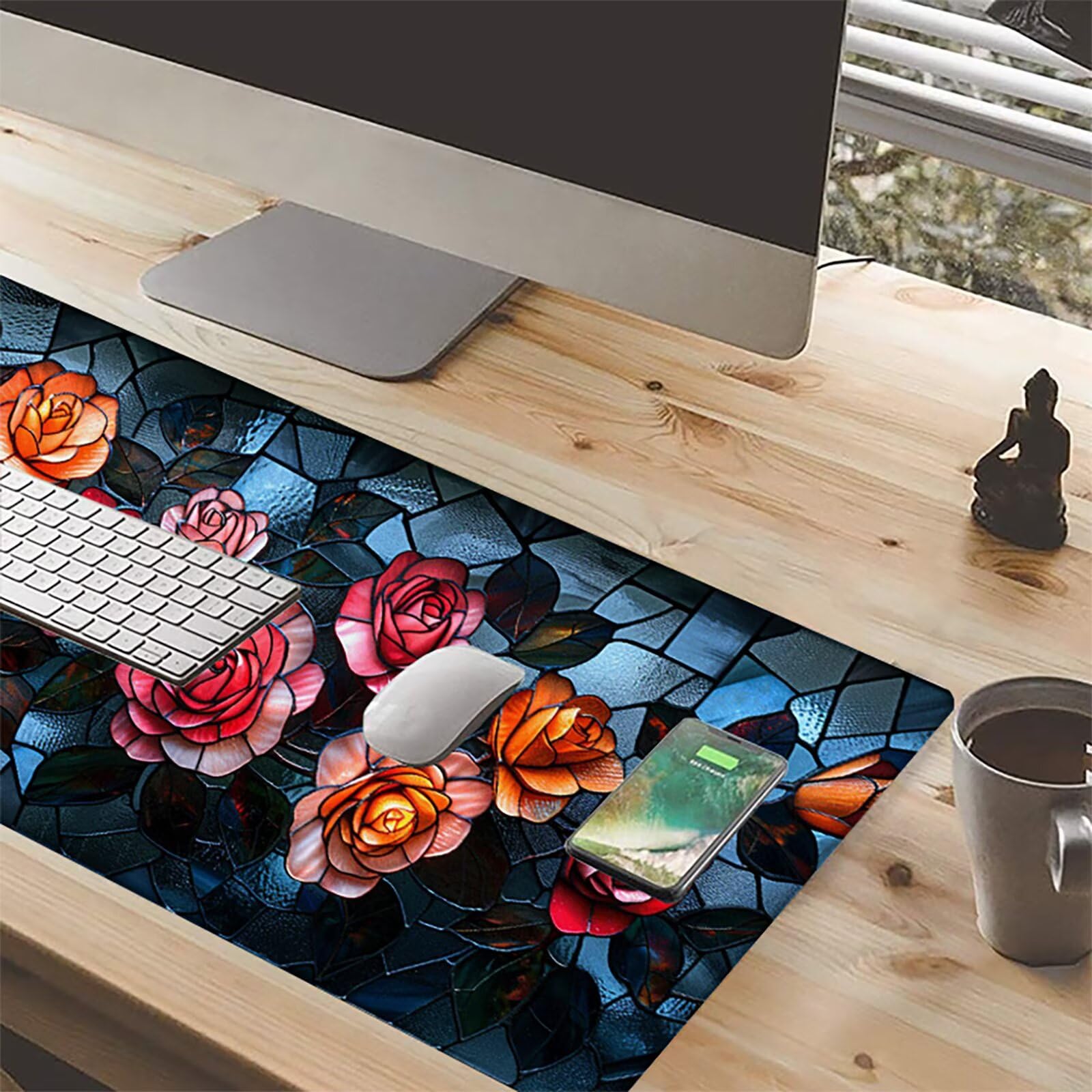Różowa podkładka pod mysz 1200 x 600 mm, czerwona, podkładka pod mysz dla graczy, z wodoszczelna, antypoślizgowa gumowa podstawa, szyte krawędzie, akcesoria na biurko, Aesthetic, dekoracja dla graczy
