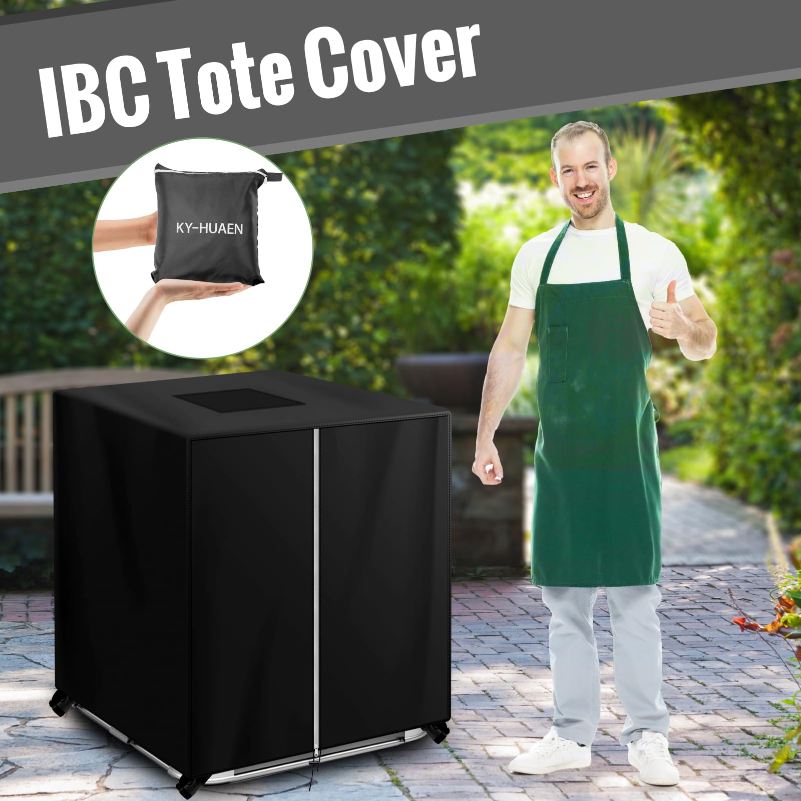 IBC - Cubierta protectora para tanque de agua para cremallera de 275/300 galones 420D, resistente al agua, material de protección solar, cubierta de tanque de agua para jardín al aire libre