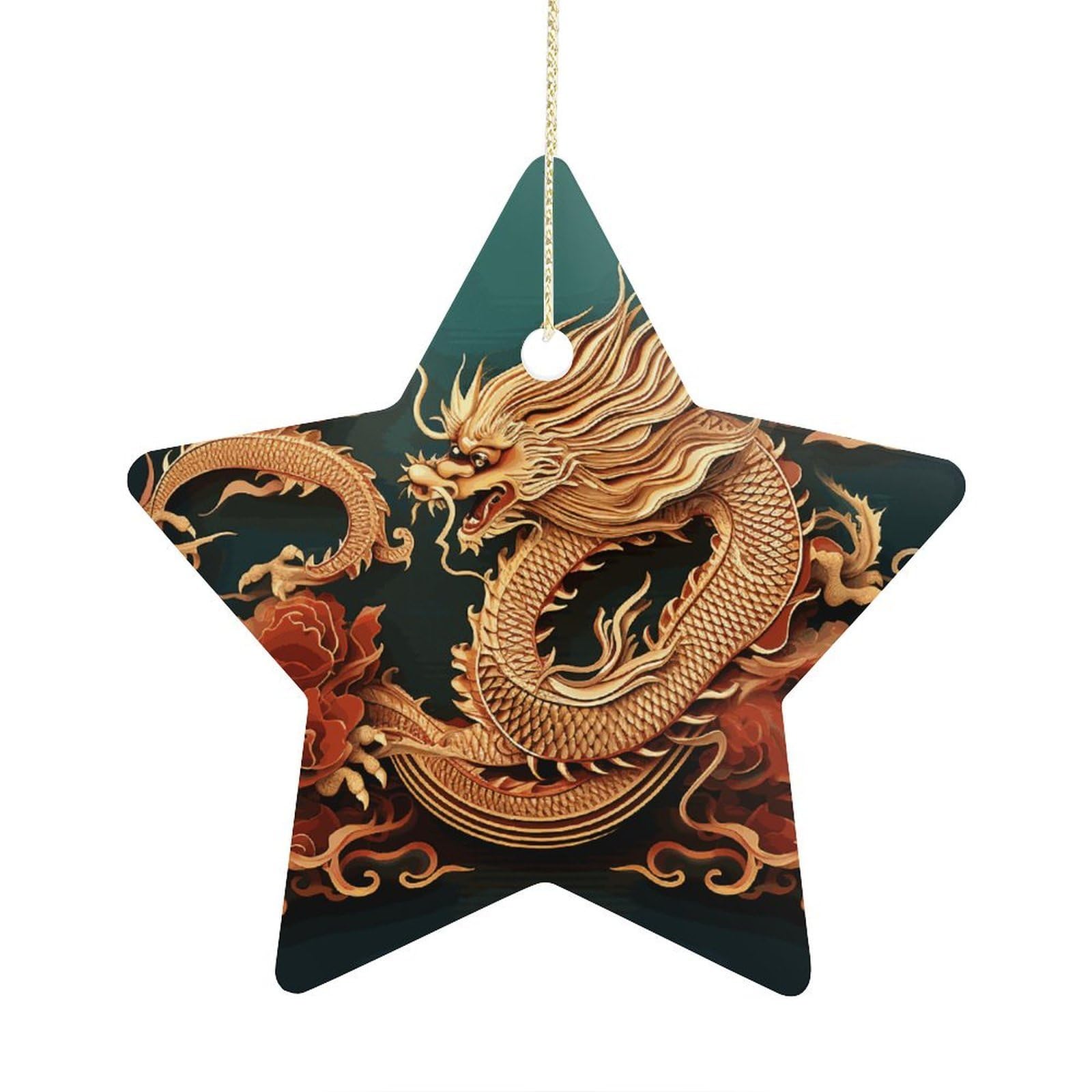 Fodpand Women's Style Dragon Chinese Background Ornament With String, Keepsake Hanging Decorations,Ceramic Ornaments For Men Indoor Home Holiday Party Gifts