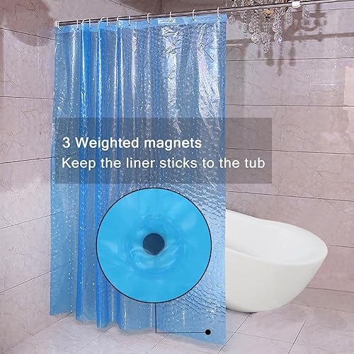 Miniatura 3 de Forro de cortina de ducha de EVA azul, cubo de agua 3D 5G, con 12 ojales de metal inoxidables e imanes pesados, resistente al agua para baño, 72 x