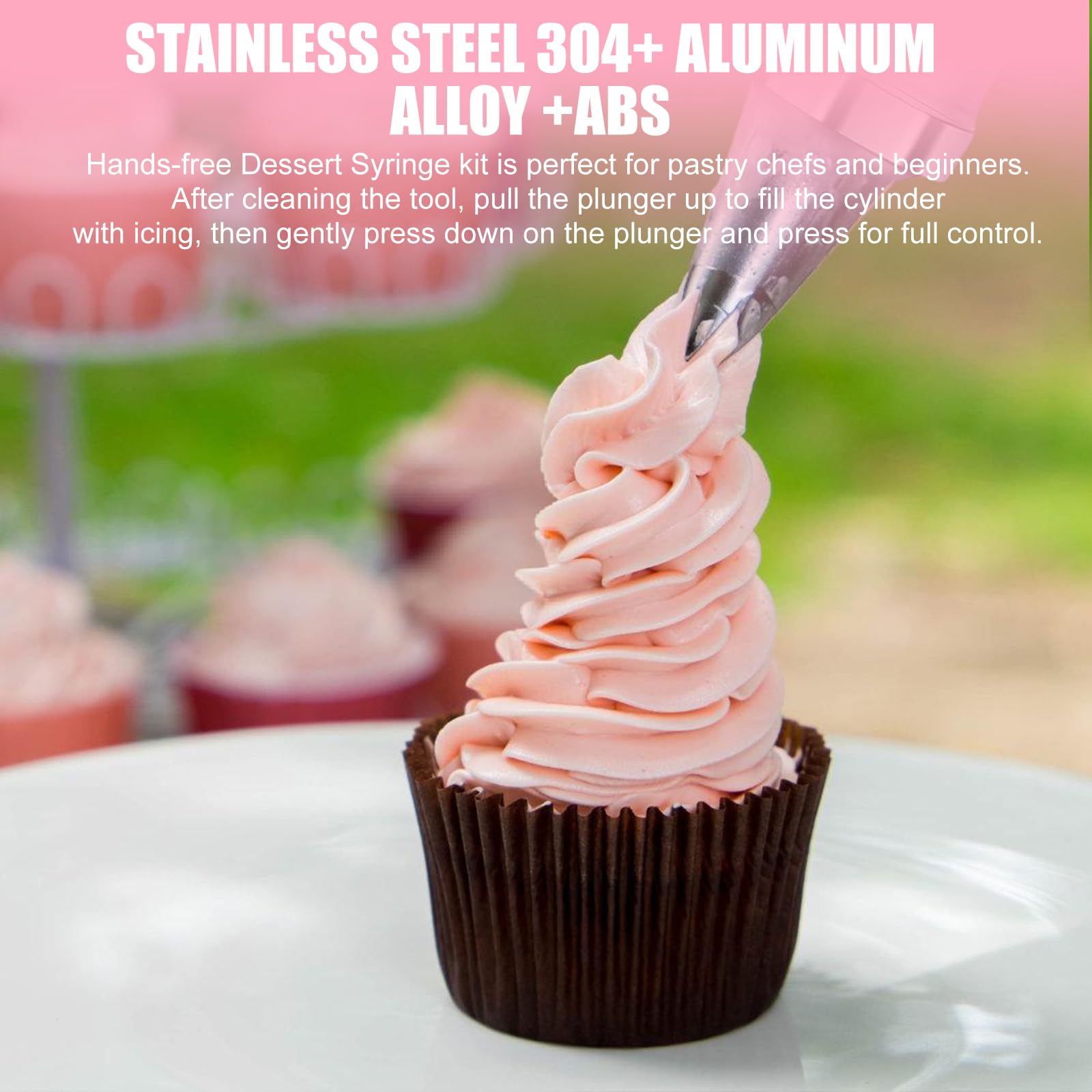 Seringue à gâteau en acier inoxydable avec 6 douilles, seringue à crème professionnelle, réutilisable, accessoire de pâtisserie pour décoration de gâteaux, beignets, cupcakes, pâtisseries (rose)