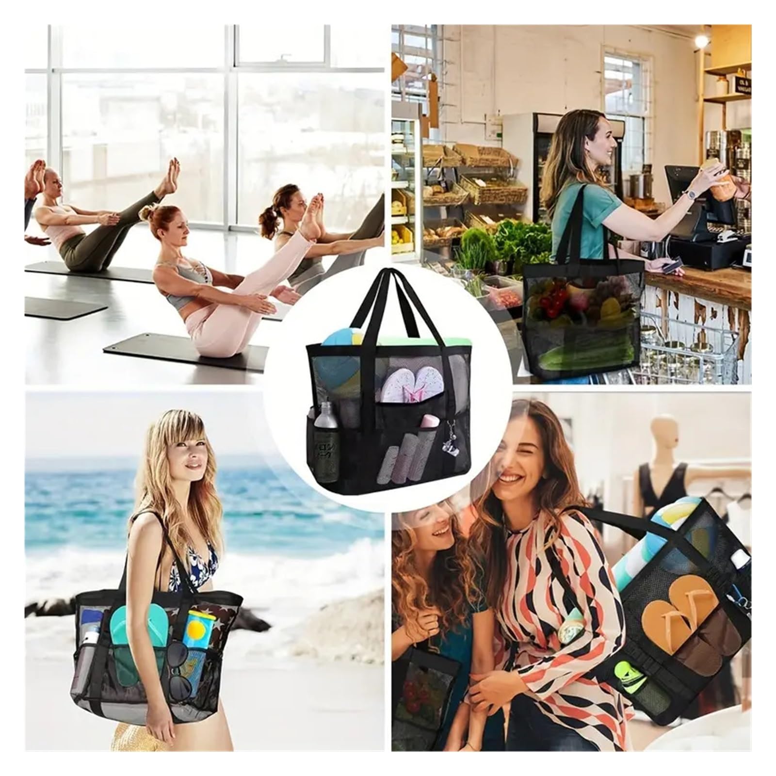 Sac fourre-Tout de Plage en Grande capacité, Plusieurs Poches, Pliable et léger