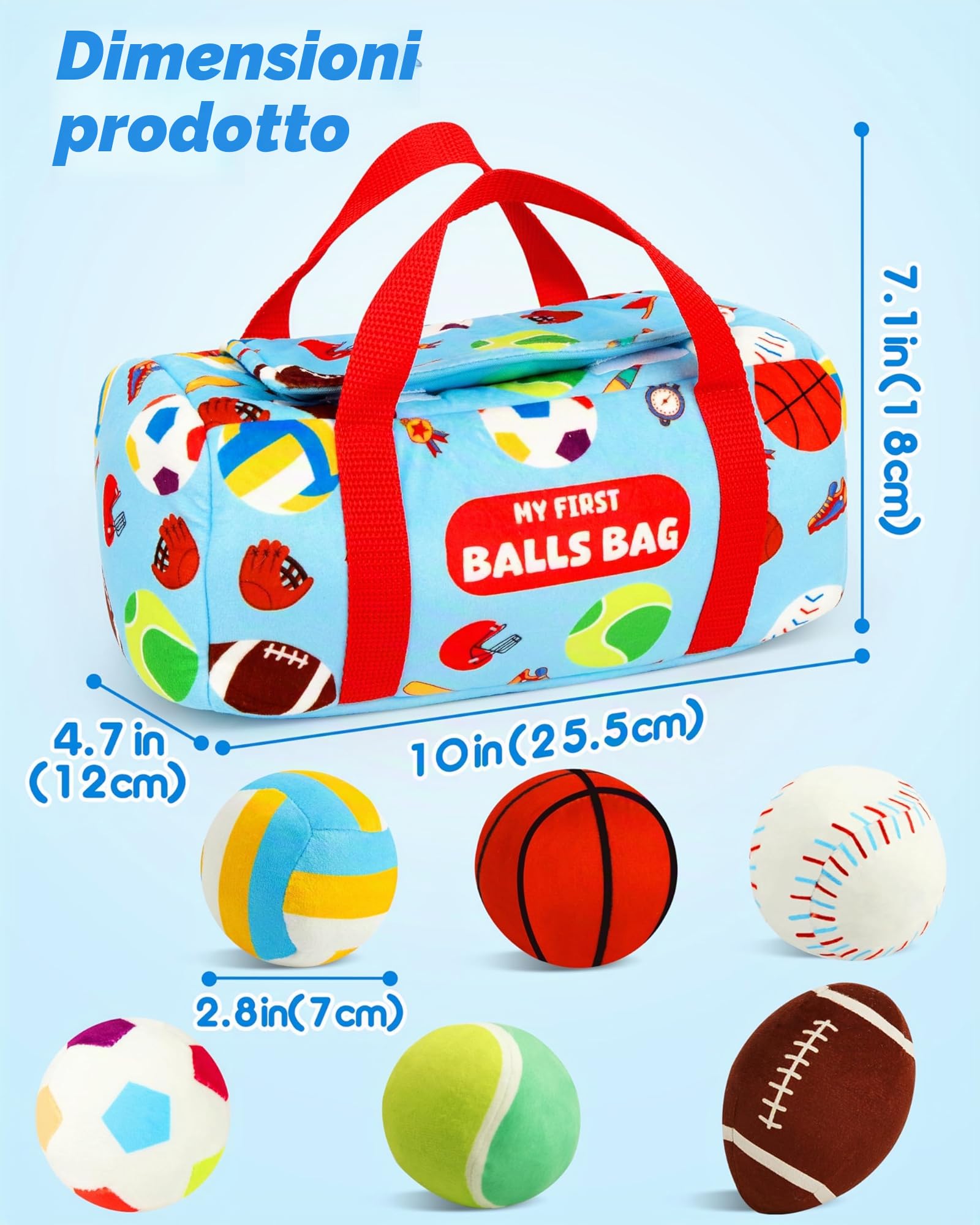 Vanmor Sensory Sports Balls per bambini, giocattolo per bambini con borsa da viaggio, giocattolo educativo precoce per bambini dai 12 mesi in su, perfetto per lo sviluppo sensoriale, ottimo regalo per
