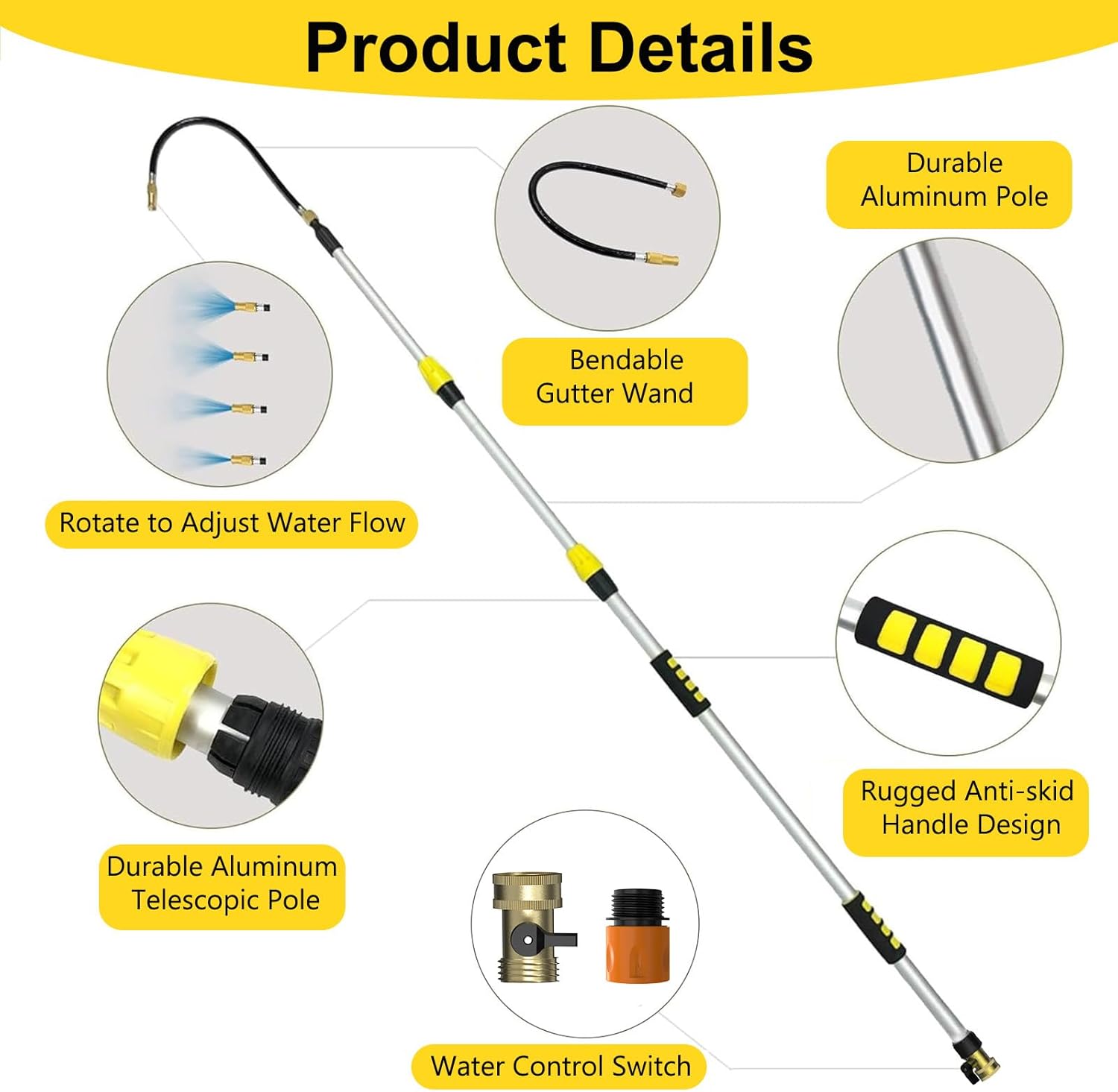 SISUPASSIE 20FT Reach Gutter Cleaning Tools from Ground, Telescopic Rain Gutter Cleaners Tool with Quick Connect Adapter and Bendable Wand for 2nd Story House - Image 4