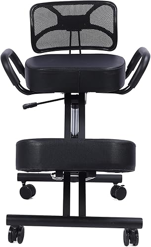 Miniatura 9 de HURRISE Taburete de rodilla con soporte de espalda, silla de rodillas ajustable en altura con corrección de postura, taburete de rodilla con base