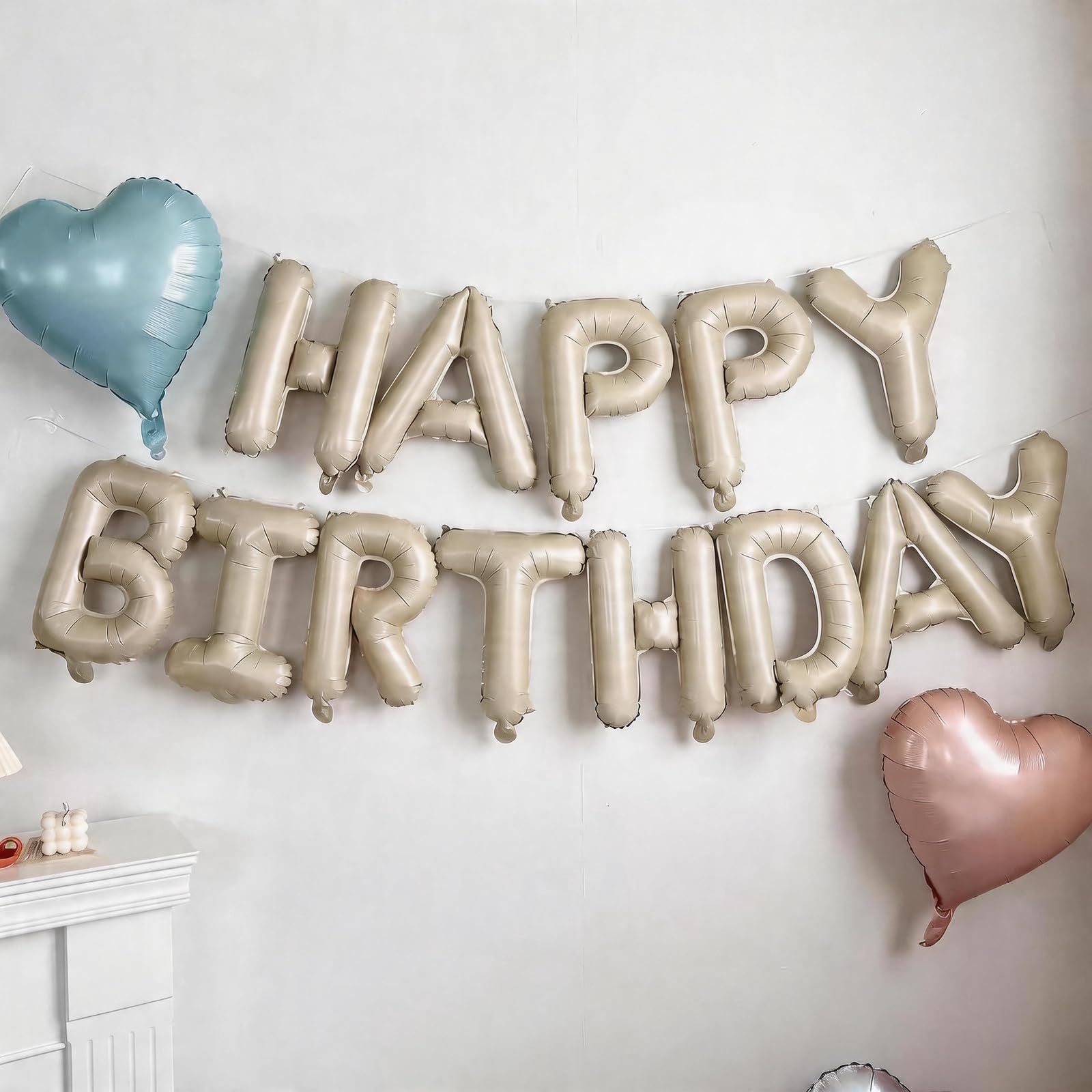 Happy Birthday Globos Banner Beige, 16 pulgadas Crema Blanco Mylar Papel Letras Cumpleaños Cartel Banner Banderín para Niños Niñas Hombres Mujeres Cumpleaños Fiesta Accesorios Decoración