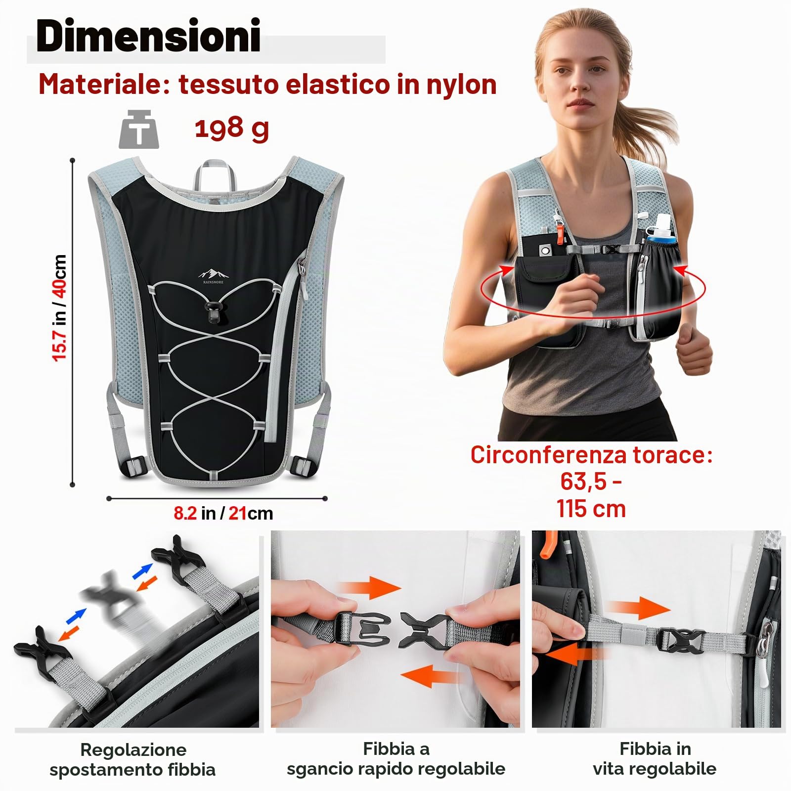Zaino Trail Running per Uomo e Donna con Borraccie Morbide 500ml,5L Zaino Idratazione Gilet Running Zaino da Corsa per Maratona Jogging Ciclismo Escursione