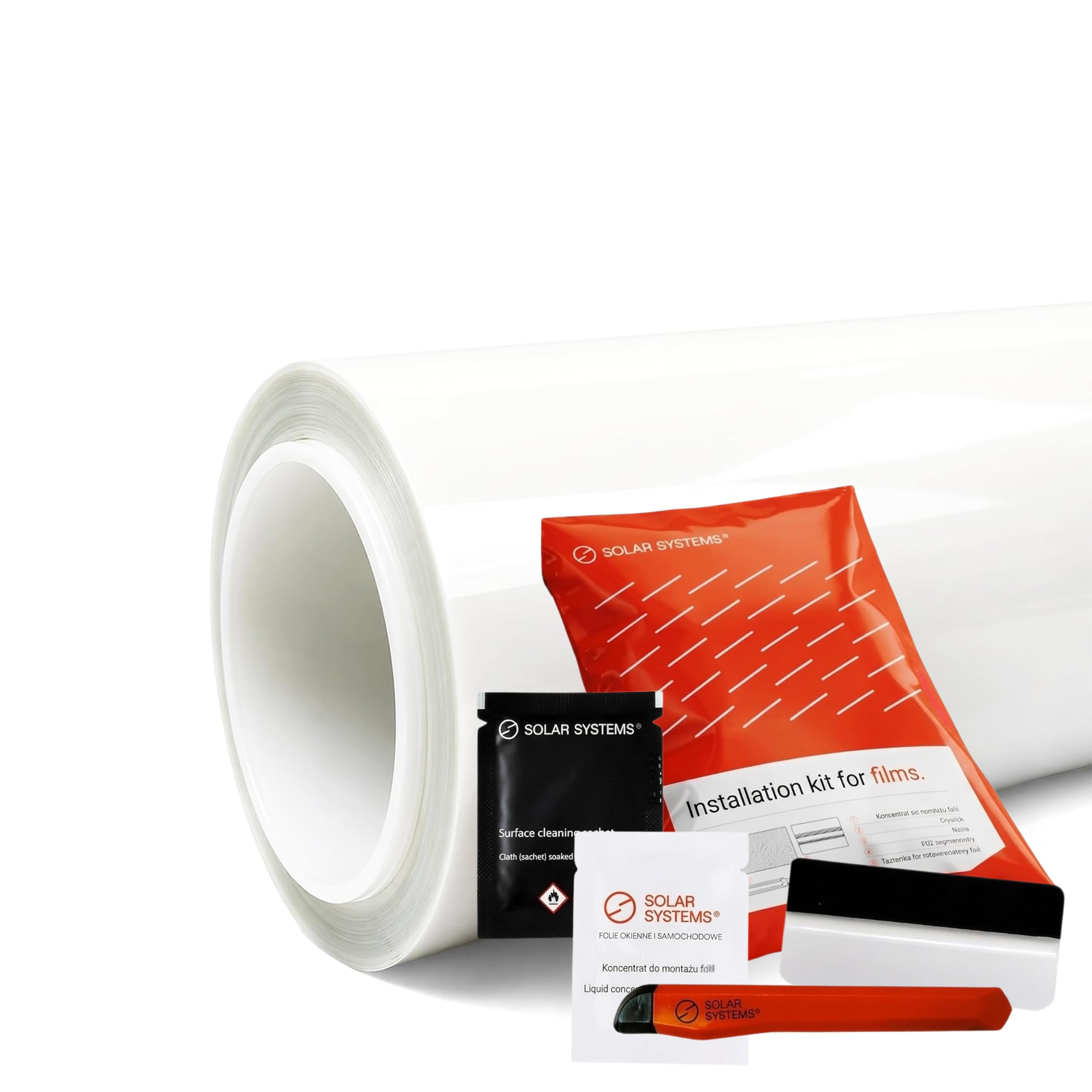 SOLAR SYSTEMS – Kit pellicola per carrozzeria – Pellicola PPF trasparente lucida 152x50 cm con strumenti per applicazione, spatola feltro, cutter, concentrato liquido 3ml, nastro da taglio e panno IPA