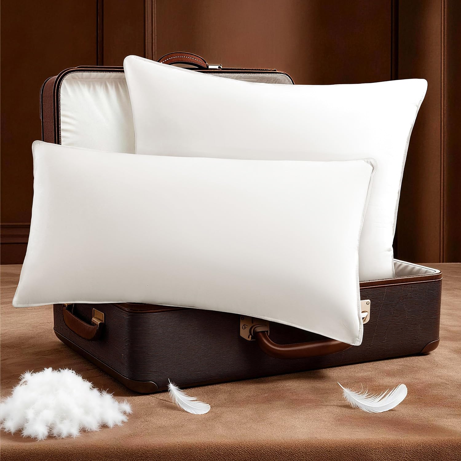 DEITAS Daunenkissen für Optimalen Nackenstütz, Luxus Federkissen mit 3 Kammer Füllung zum Schlafen, Weiche & Atmungsaktive 100% Baumwollbezug(750 g)(Weiß,40x80 cm (2 Stück))