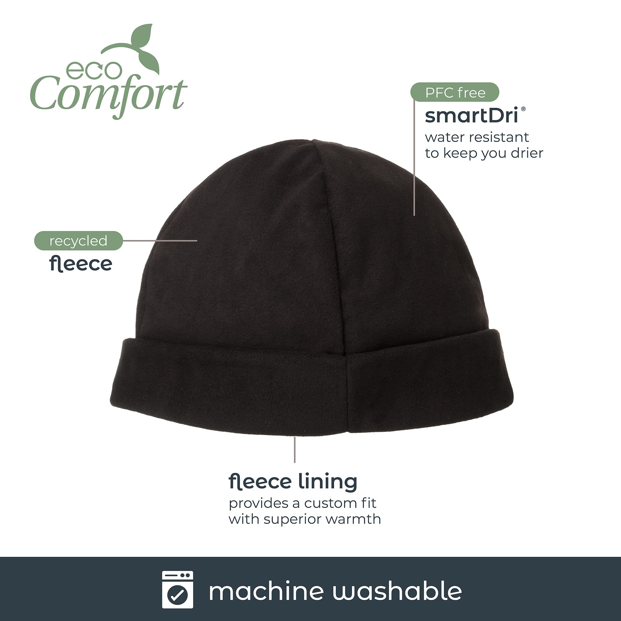 isotoner Men's Water Repellent Recycled Fleece Cold Weather Lined Beanie Hat, Dark Charcoal Heather, One Size