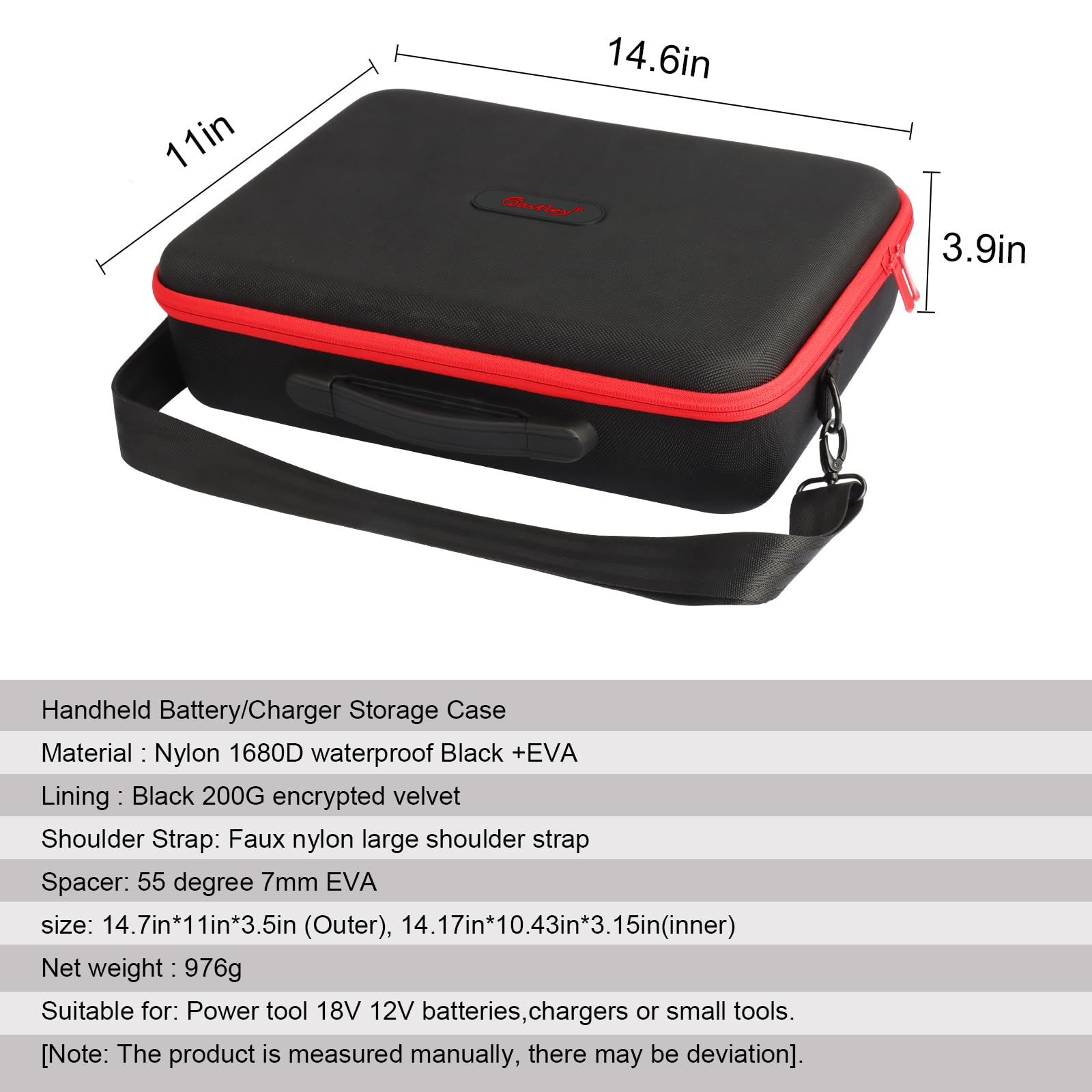 Powarobor Portable Dur Boîtier de Rangement de Batterie pour Einhel_l_/Bosch 18V Batterie et Chargeur, Sac de Transport pour Contenant Une Batteries 18V 2.0/3.0/4.0/5.0/6.0Ah (Mallette Uniquement)