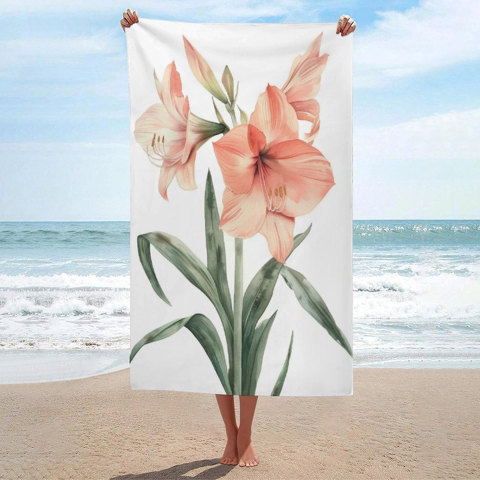 LSRCPD Vintage Botanical Watercolor Flower Beach Towel Sand Free Microfiber Large Shower Towels Multipurpose Absorbent for Bathroom Pool 130x80 CM
