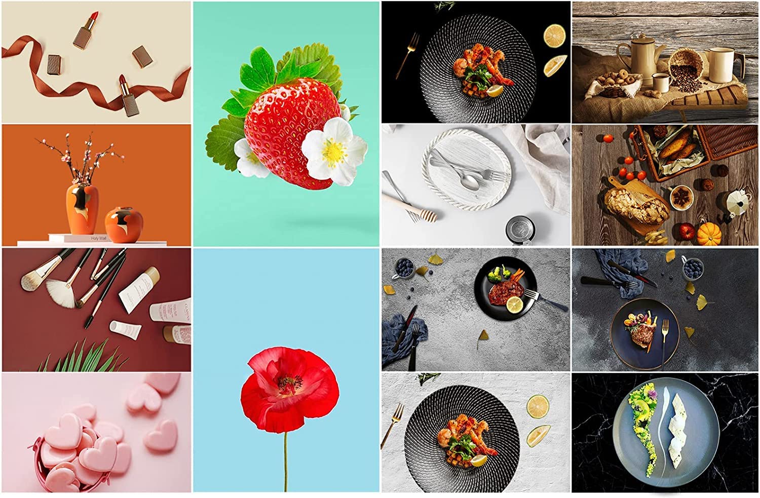 7 x 86,4 x 58,4 cm, 12 diseños de papel de fondo de fotografía, accesorios de telón de fondo de mesa de fotos de doble cara para gourmets, cosméticos, vajilla, tiendas en línea de bloggers