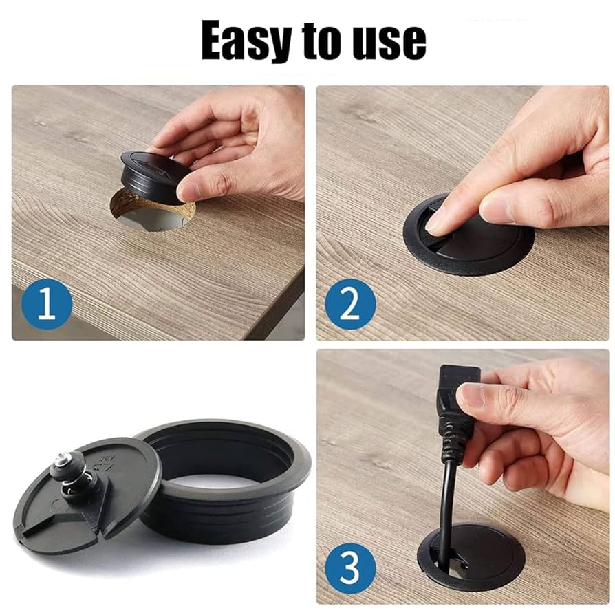 Hejo 10PCS Desk Grommet, Table Cable Grommet 60mm With Hole Saw, Round Cord Cable Hole Cover