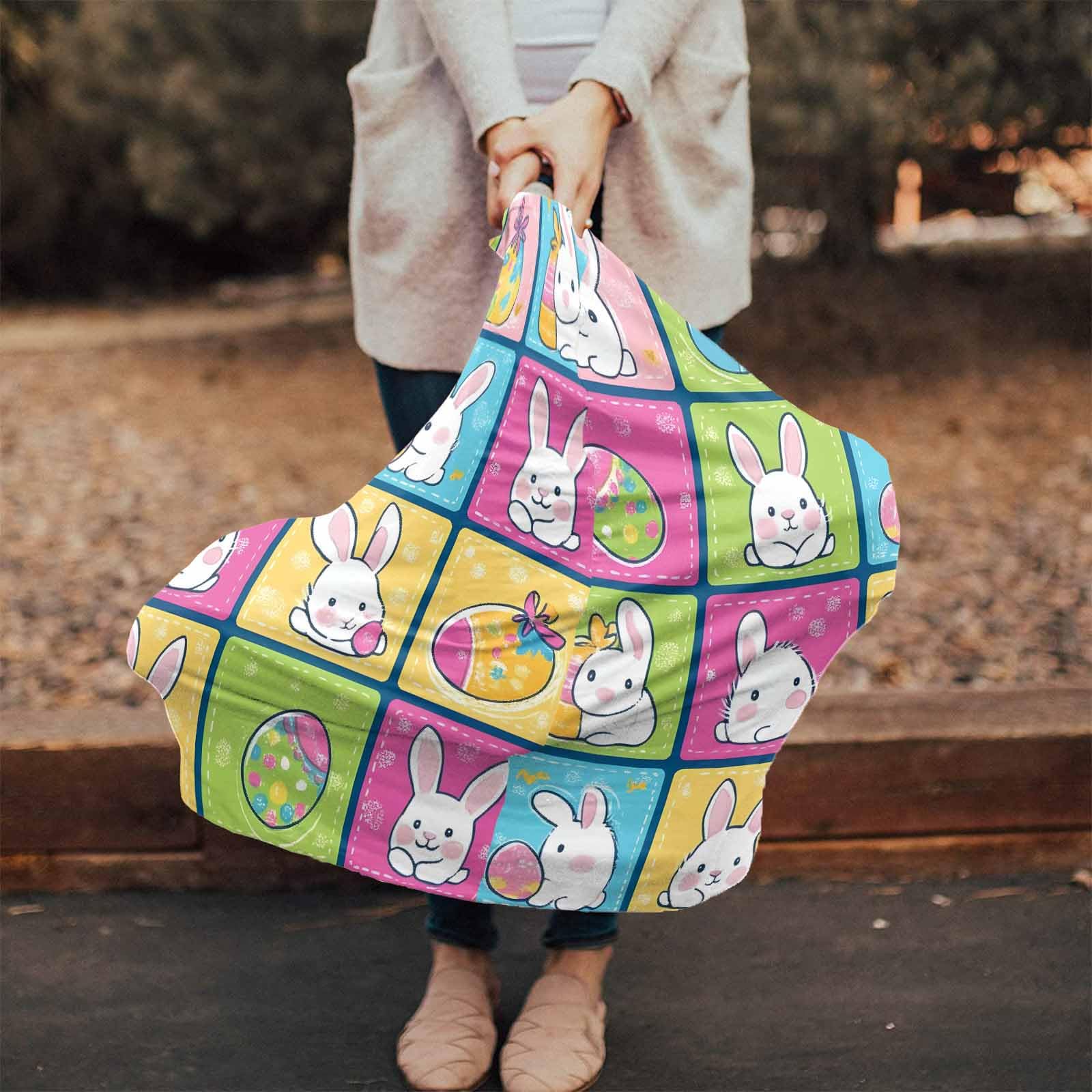 Nursing Cover for Breastfeeding Scarf, Easter Bunny Resurrection Egg Plaid Baby Car Covers Super Soft Multi Use for Canopy Shopping Cart Cover Blanket Stroller Cover