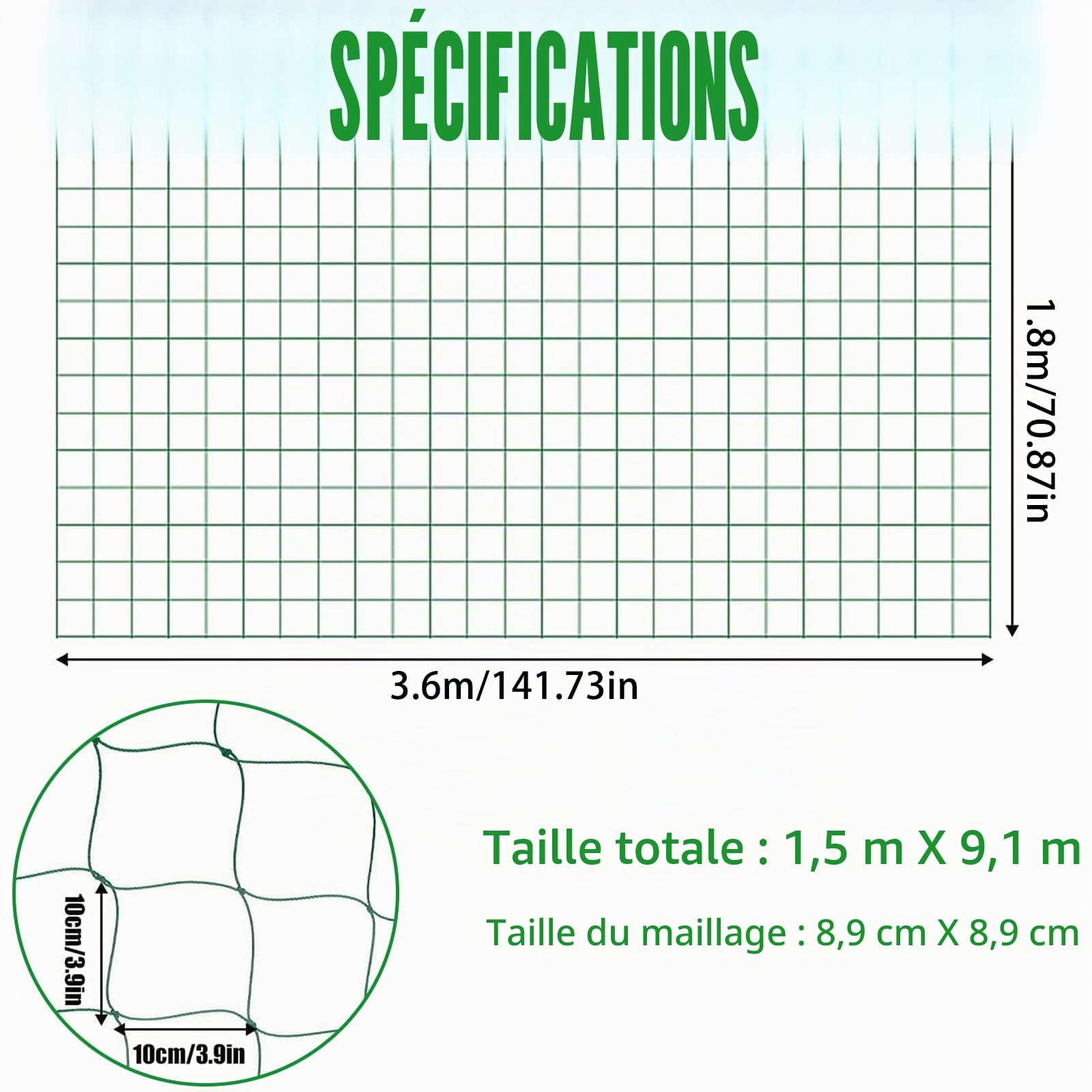 Filet pour Plantes grimpantes 1.8x3.6m, Grille pour Concombres Tomates Jardins Serres