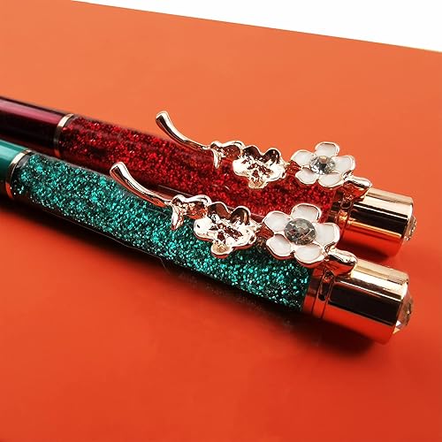 Miniatura 5 de Paquete de 12 bolígrafos flotantes coloridos de tubo vacío con flor líquida llena de arena, bolígrafos creativos de metal con giro vacío de herbario