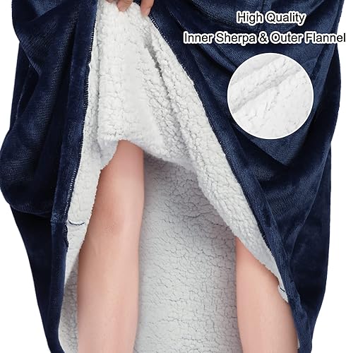 Miniatura 6 de ZooLLyn Manta con capucha de franela Sherpa para adultos, mujeres, hombres, acogedora manta con capucha