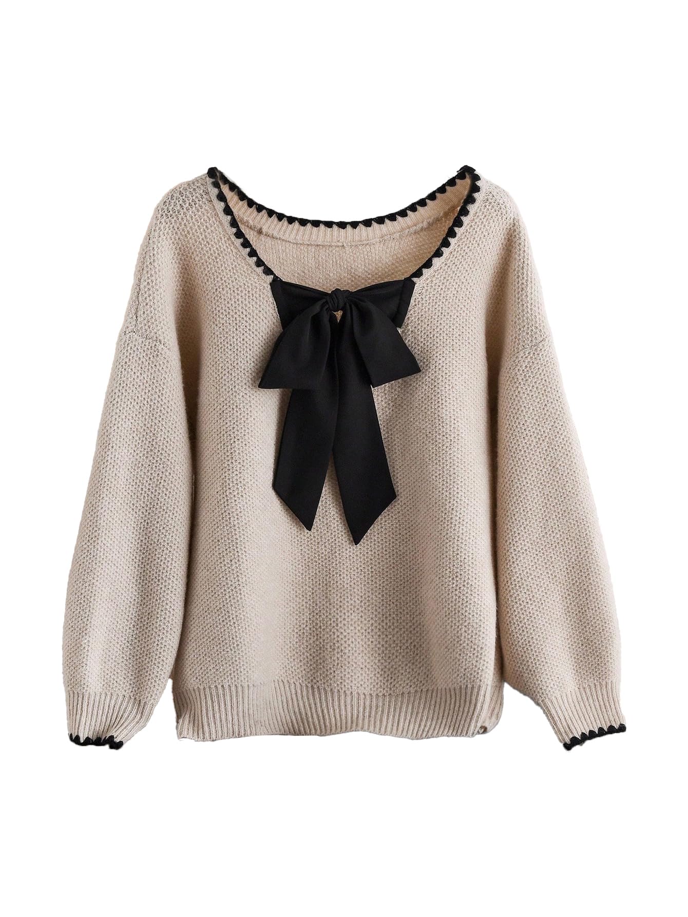 SOLY HUX Womens Plus Size Sweaters Pullover Bowknot V Neck Long Sleeve Knit Tops Fall Clothes