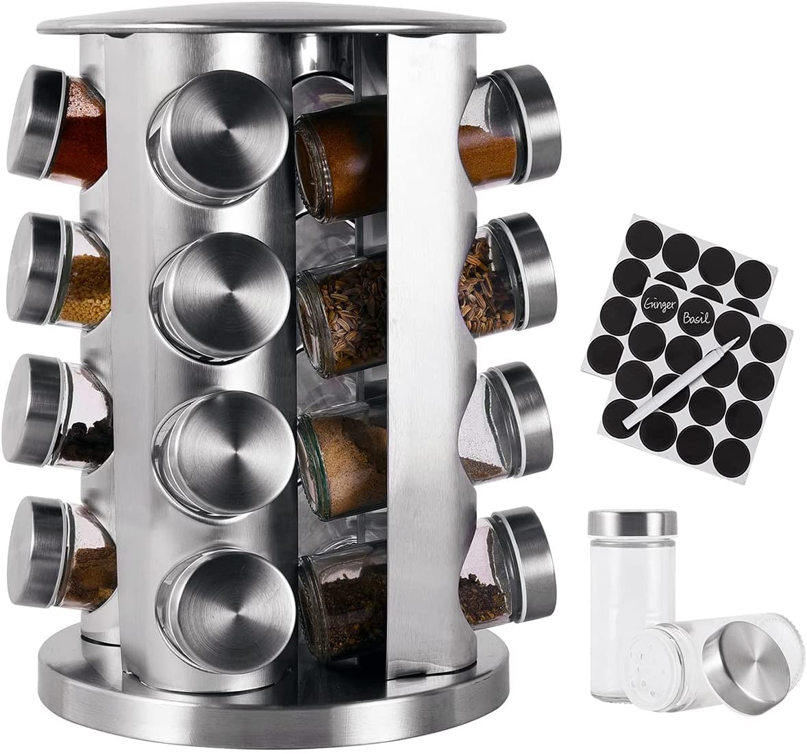 ANTOLESpice Rack,spice rack organizer for cabinet,360 Rotating with 16 Empty Glass Spice Jars for Kitchen