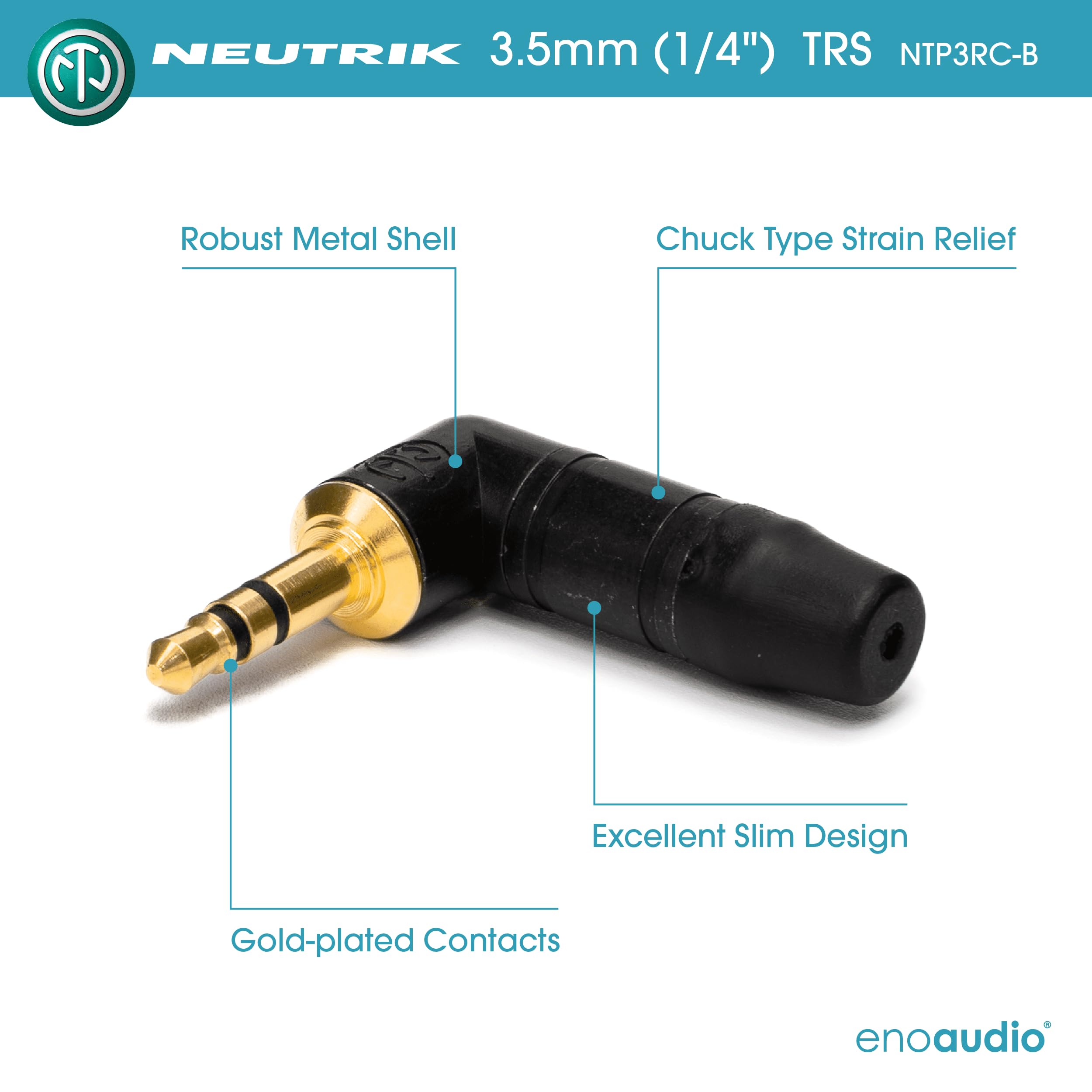 enoaudio Mogami 2893 Quad Cámara micrófono Cable | Neutrik 3,5mm L Angle – XLR hembra - 70 cm