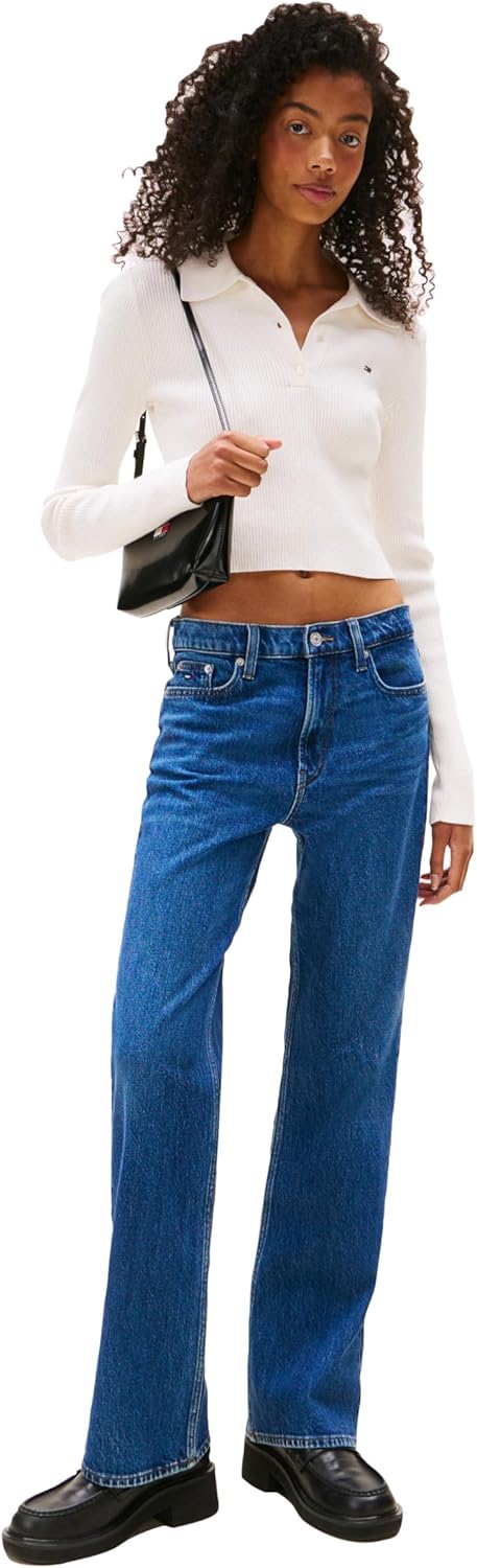 Tommy Jeans Women's Medium Weight Long Sleeve Sweater Polo with Embroidered Flag Logo - Image 3