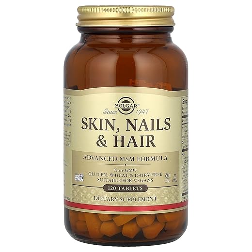 Solgar Skin, Nails & Hair, Advanced MSM Formula, 120 Tablets - Supports Collagen for Hair, Nail and Skin Health - Provides Zinc, Vitamin C & Copper - Non GMO, Vegan, Gluten & Dairy Free - 60 Servings ,Standard Packaging , 120 Count