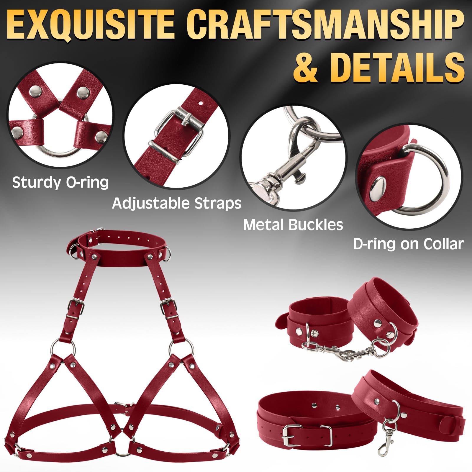 BDSM Sex Bondage Breast Restraints Thigh Sling, Leather Neck to Thigh Chest Restraints Harness Bed Restraints, Wrist & Thigh Cuffs Kinky Lingerie Bra, SM Games Sex Toys for Women & Couples ()