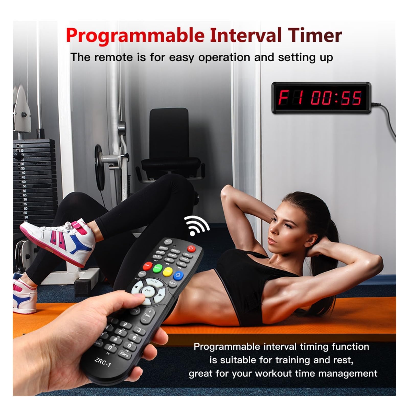 Minuterie de Salle de Sport, 1.5 Pouces Programmable Télécommande LED Minuterie Intervalle Minuterie Garage Minuterie Entraînement Sportif Horloge Gym Minuterie