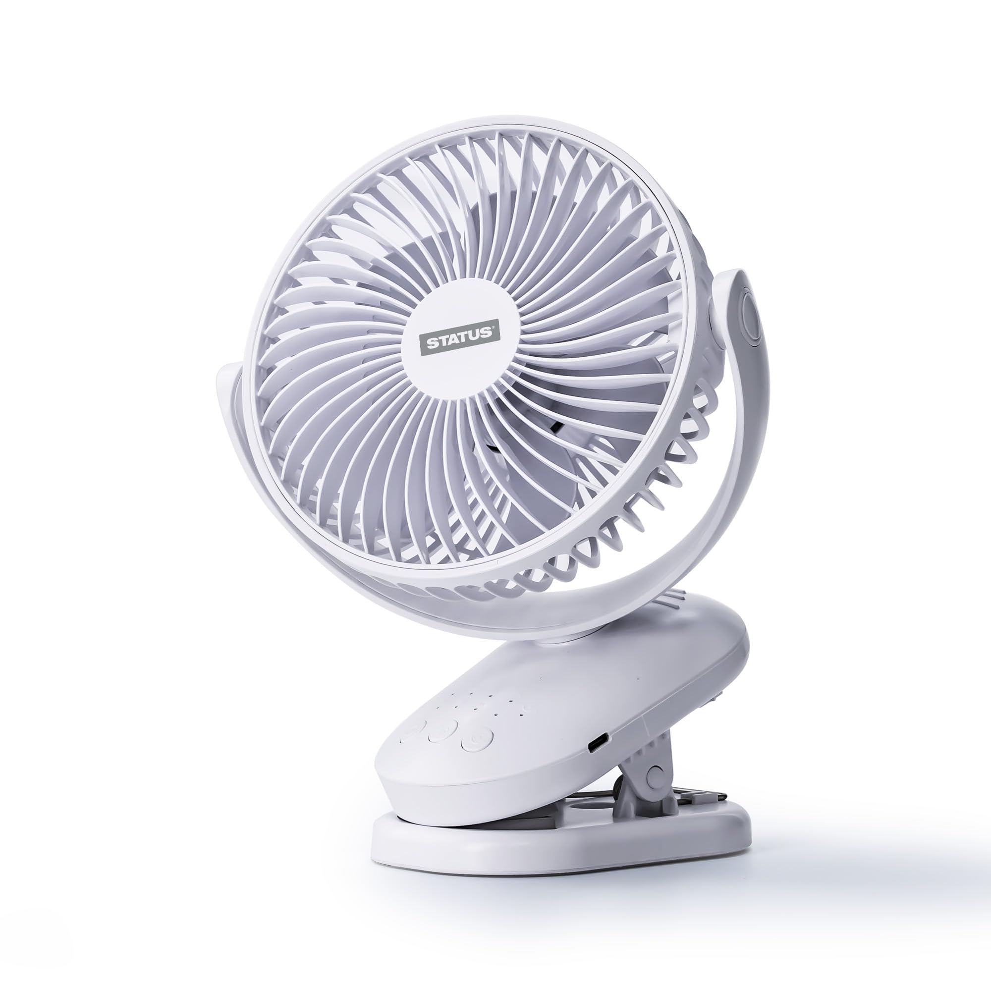 Status 6 Inch 2-in-1 USB Rechargeable Cordless Clip-On Desk Fan - White