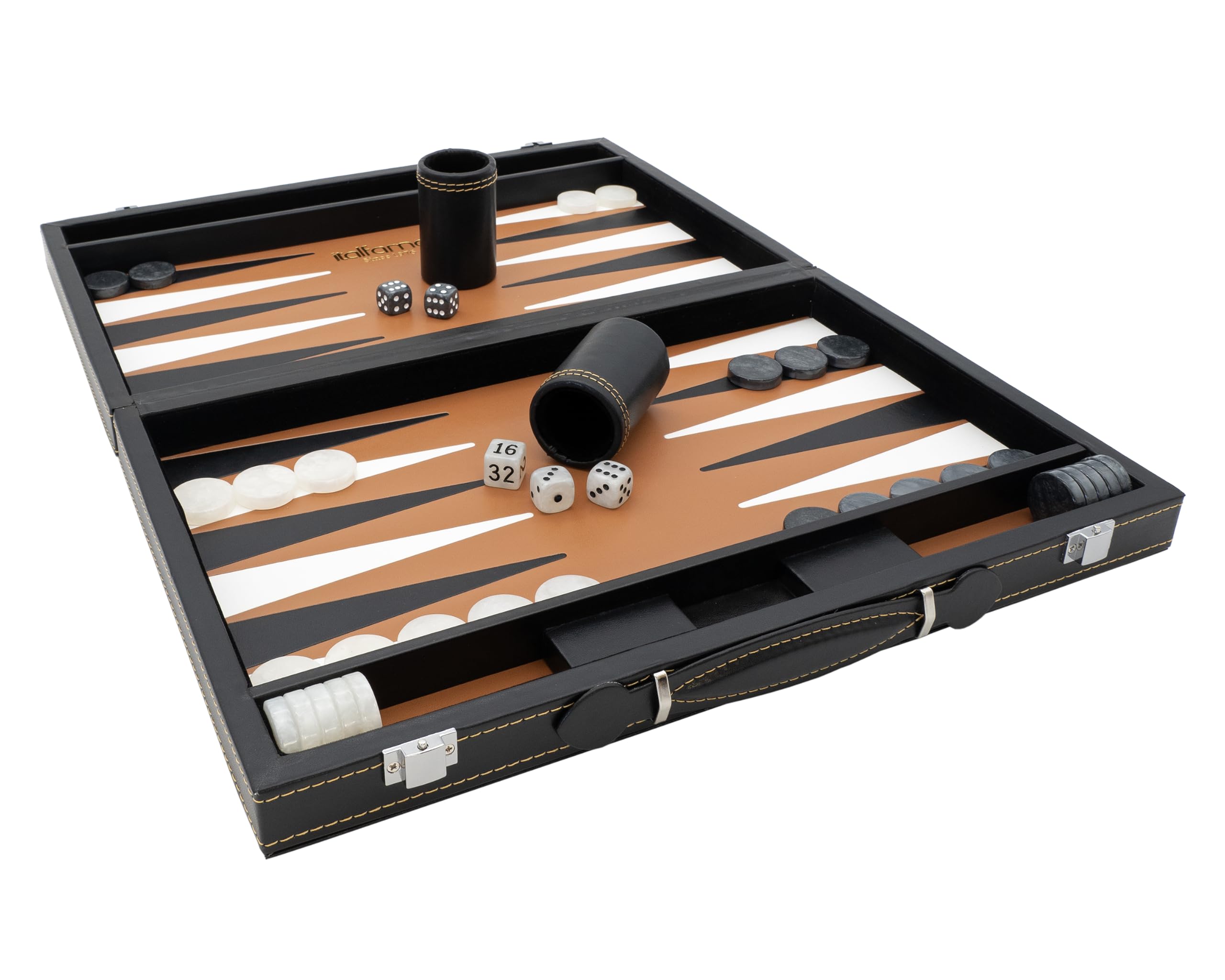 Backgammon pieghevole in similpelle nero e beige