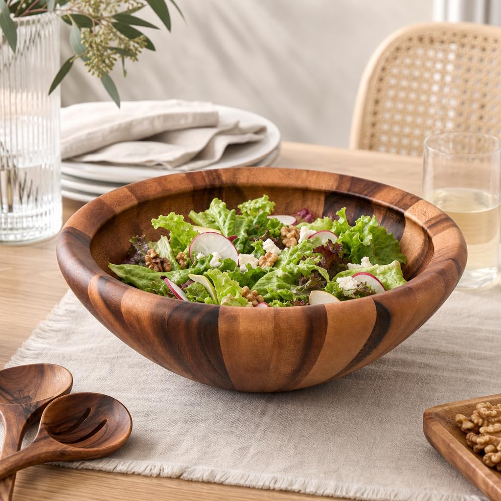 Arthur Court Moderne Schüssel aus Akazienholz, für Obst oder Salate, 15,2 cm hoch, 40,6 cm Durchmesser, gewellt, groß
