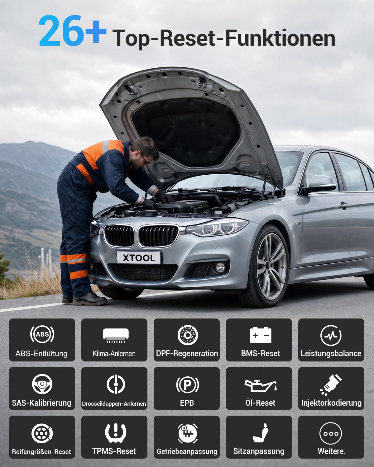 XTOOL A30M OBD2 Diagnosegerät Bluetooth, Diagnosegerät Auto mit Bidirektionaler für Alle Systeme, Kfz-Auslesegerät für Android/iOS mit 26+ Resets (Öl/ABS/BMS/DPF), CAN FD, Lebenslange Updates