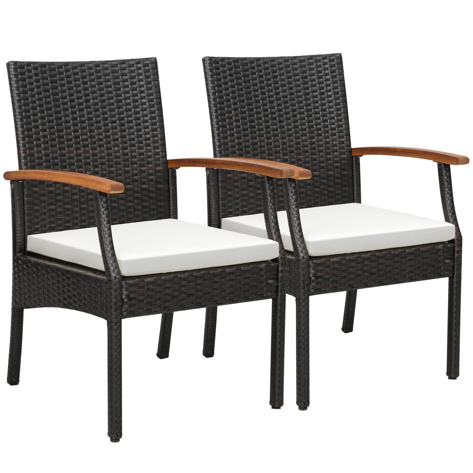 GIANTEX Set di 2 Sedie in Rattan PE, Poltrone da Esterno con Cuscini per Sedili con Cerniera, Set di 2 Sedie per Giardino, Patio, Terrazza, 57x61x90 cm (Modello H, 57 x 61 x 89 cm) Modello H 57 x 61 x 89 cm