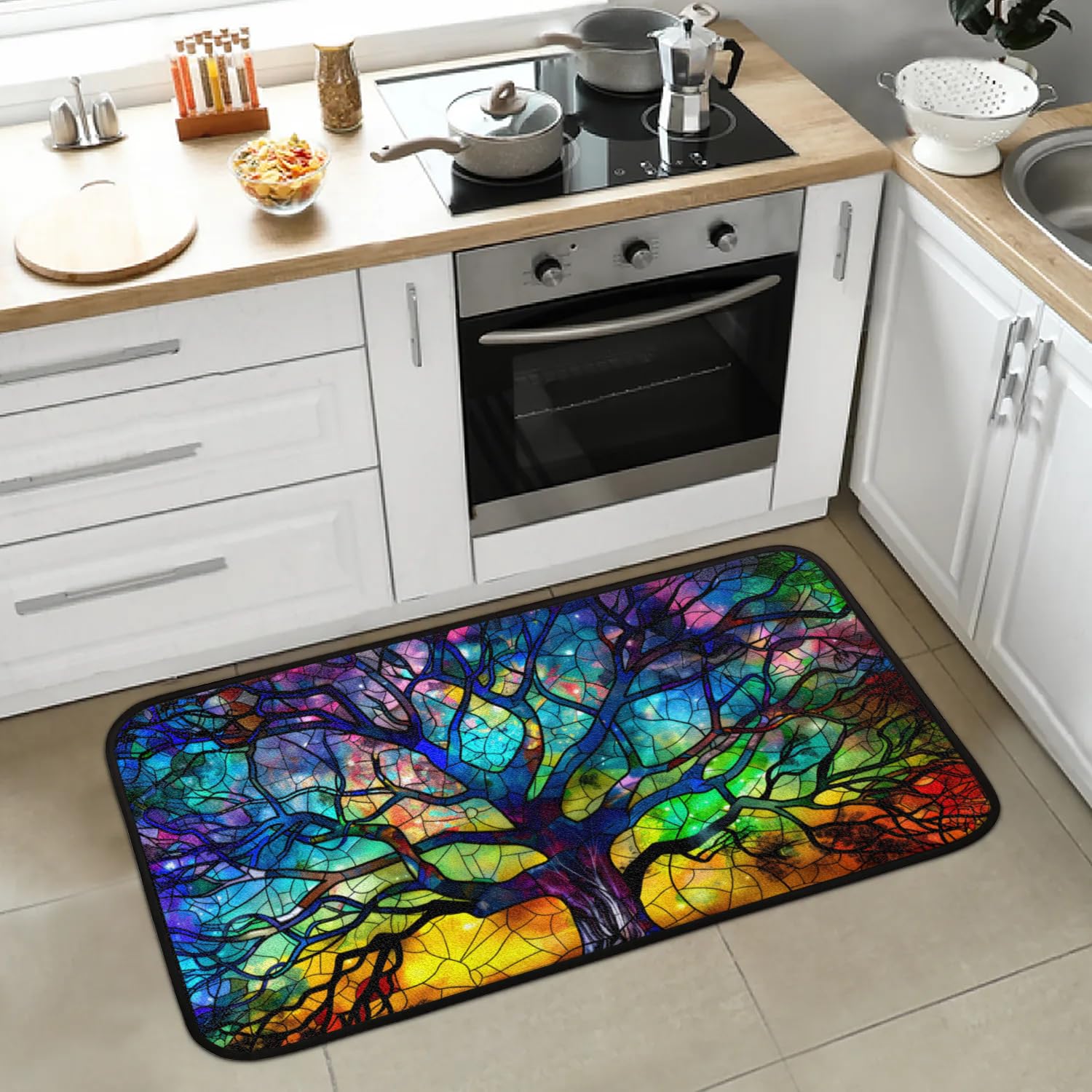 Kitchen Mats, Glass Tree Kitchen Rugs, Cushioned Anti Fatigue Kitchen Mats, Non-Slip Standing Desk Mat, Absorbent Kitchen Rug for Floor, Kitchen, Office, Sink, 20