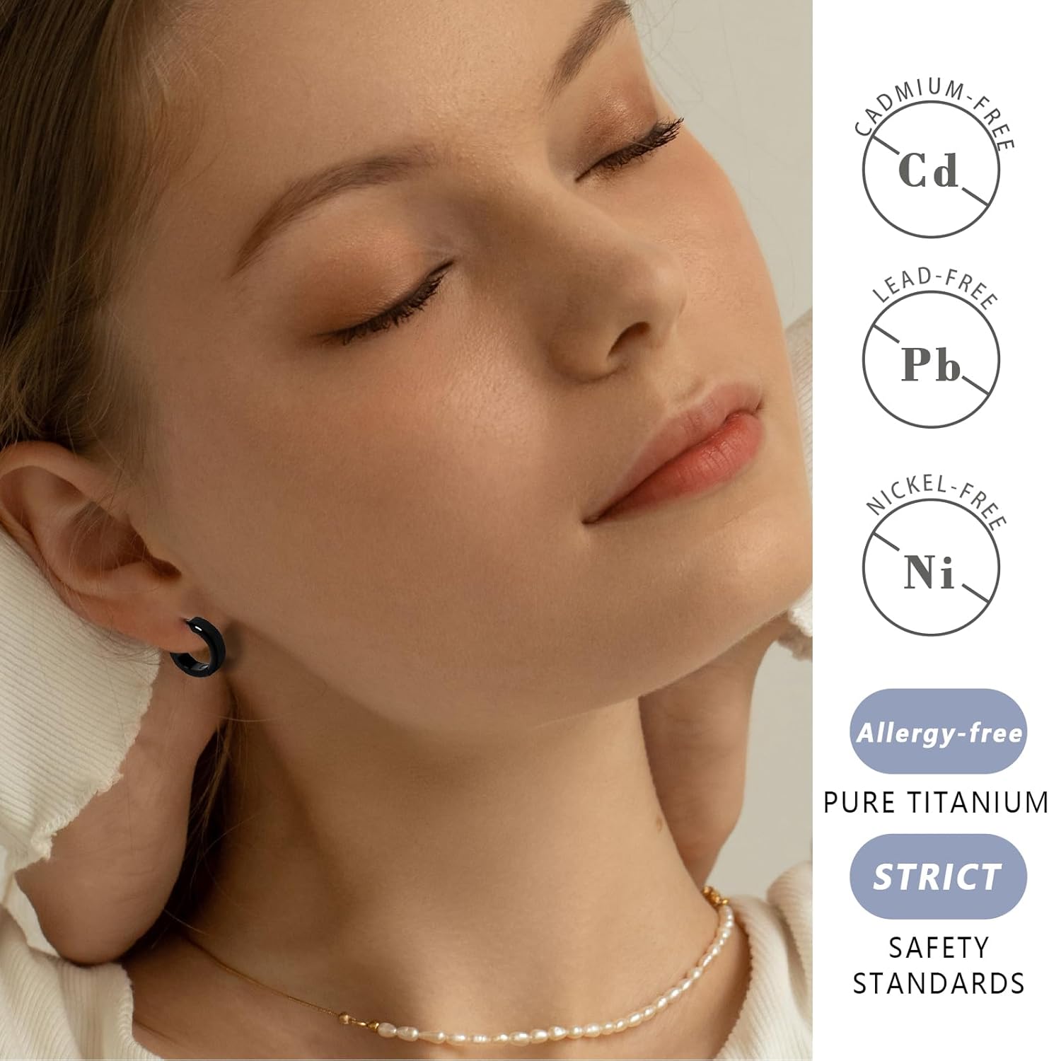 Pure Titanium Black Round Hoop Huggie Earrings - Image 3