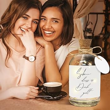 BARVERE Lampe LED En Forme De Bouteille Avec Inscription En Allemand « Schön, Dass Es Dich Gibt », Avec Bouchon, Bouteille Lumineuse Personnalisée, Cadeau D'anniversaire, Bouteille Décorative LED Pour