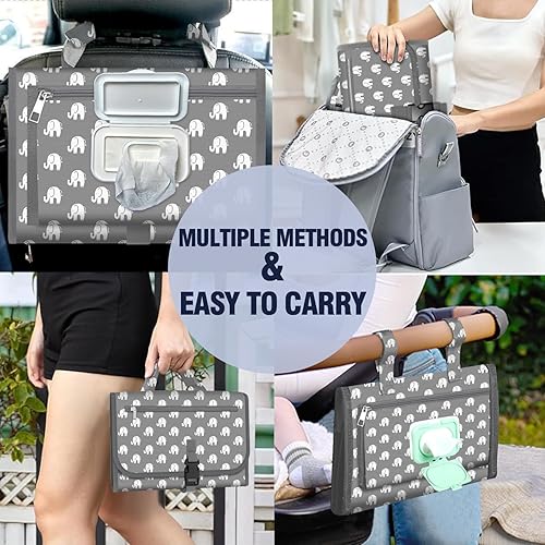 Miniatura 10 de Polovillae Cambiador portátil  Cambiador de pañales plegable impermeable con patrón de leopardo, cambiador de pañales, bolsa de viaje, cambiador de