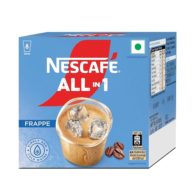 NESCAFE All in 1 Frappe | Instant Cold Coffee Premix - Just Add Cold Water | 224g (8 Sachets X 28g), Box