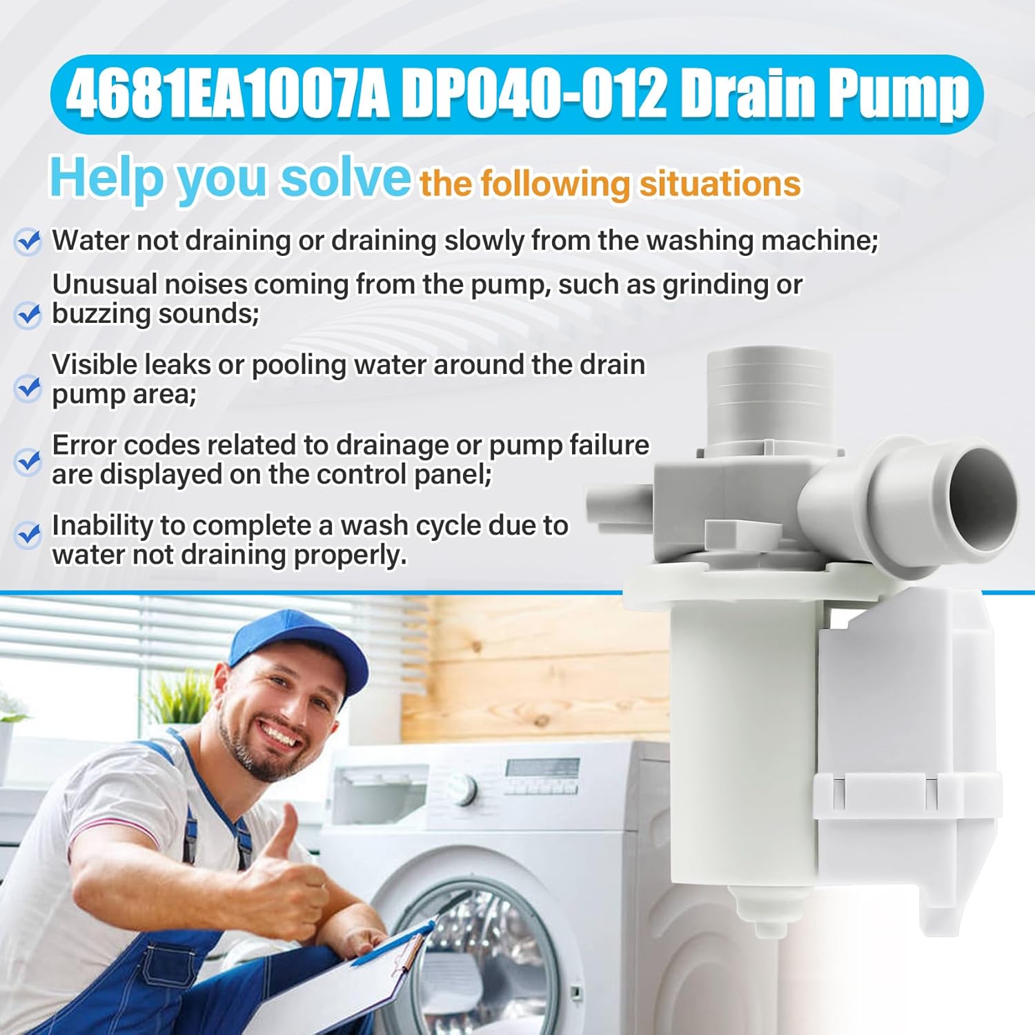 4681EA1007A DP040-012 Washer Drain Pump Assembly(OEM) Compatible with LG WT1501CW WT1201CV WT1201CW WT4870CW, Kenmore 796.31513210 and More, Replacement Parts 2649379 AP5672914 EAP7785119 PS7785119