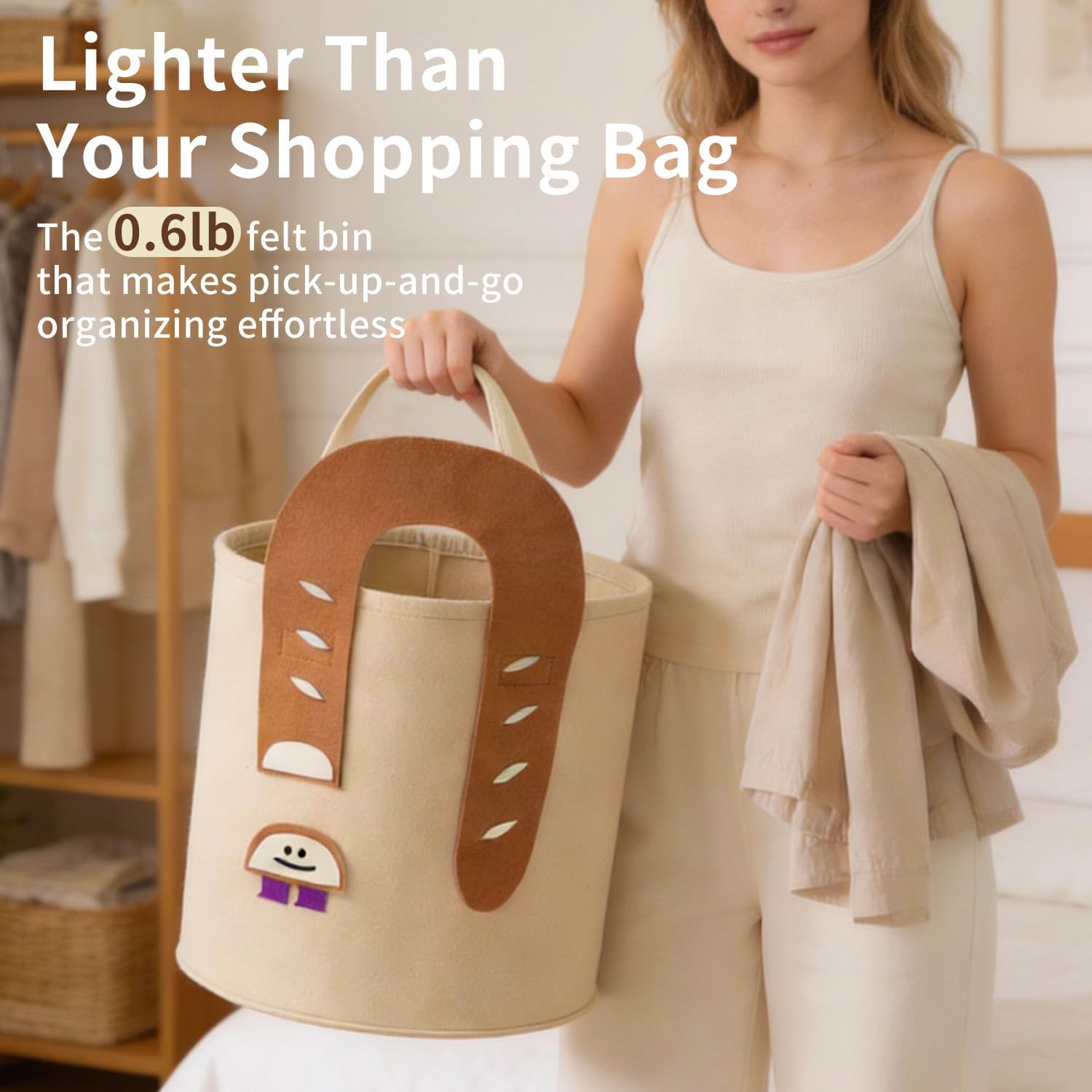 morning deer Felt Storage Bin & Organizer Basket, 34L Large Fabric Storage Box with Handles, Collapsible for Closet Organizer, Toy Storage, Clothing & Home Organizer