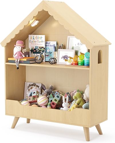 Miniatura 23 de Curipeer Estantería de casa de muñecas para niños y almacenamiento para bebés, estantería de madera para casa de muñecas con organizador de Color de