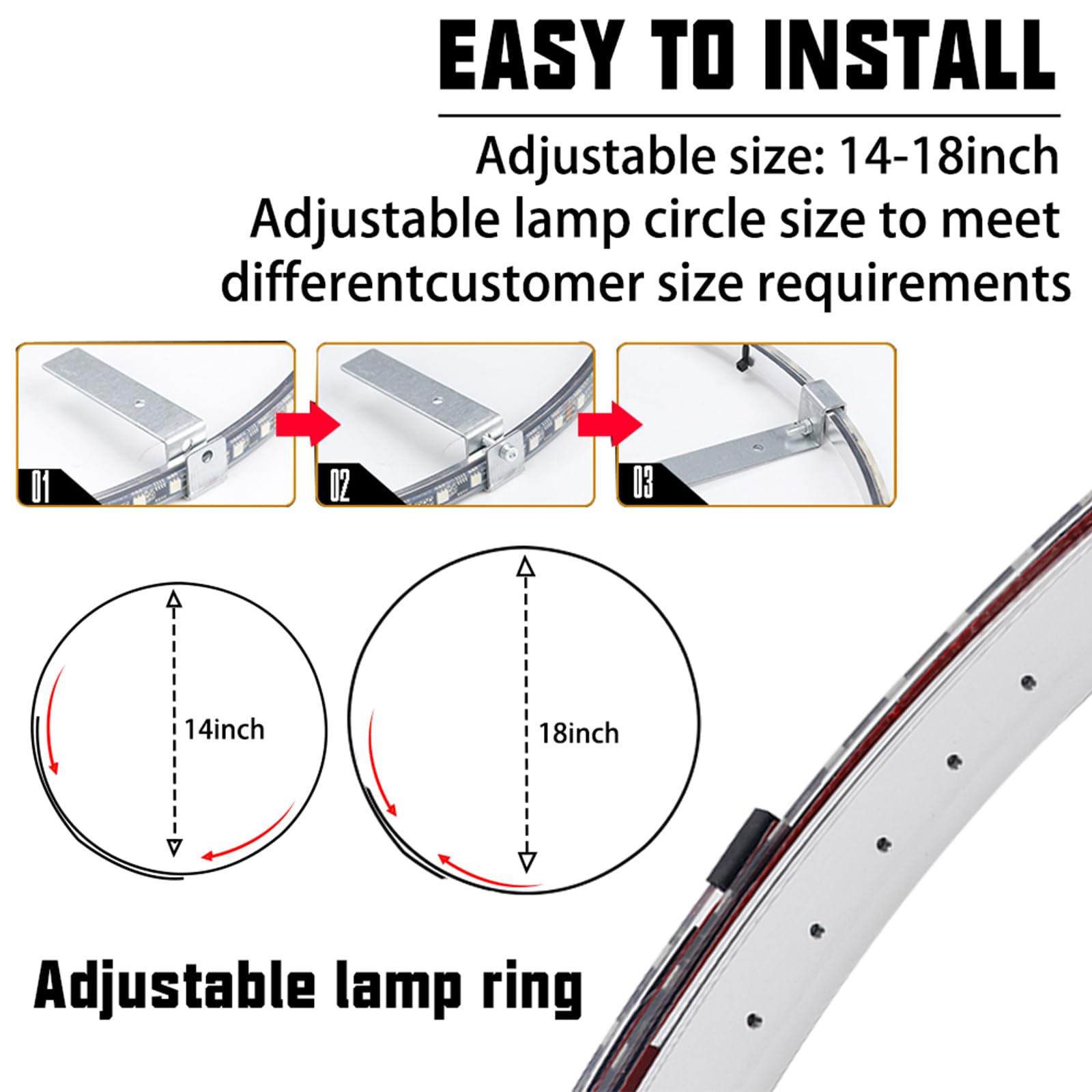 Set 3 LED Bright Car Wheel Ring Light Kit Dream Chasing Color 2-Row LED Rim Lights for Polaris — view 4
