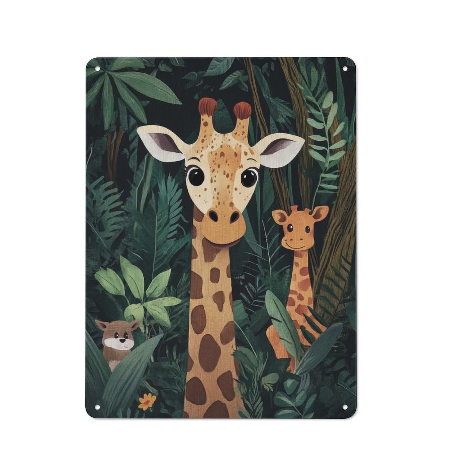 Vintage Giraffe Family in Jungle Decorative Metal Plaque 40x30cm, Garden Room Wall Plaque for Shed, Garden Room, Porch Or Garage