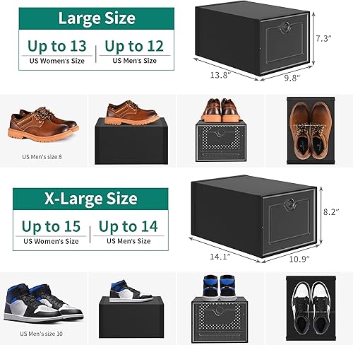 Miniatura 2 de YITAHOME - Caja de almacenamiento de zapatos, tamaño M, 18 organizadores de almacenamiento, apilables, estantes, contenedores y cajones, color negro