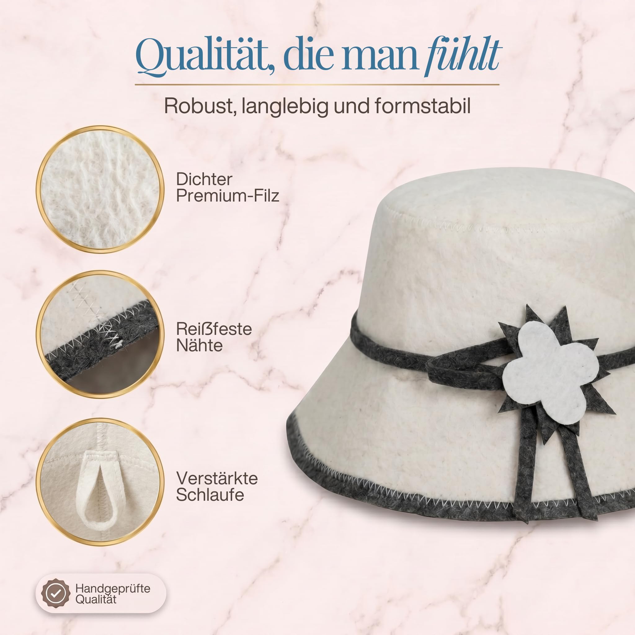 LoWell® czapka do sauny – filcowa czapka dla kobiet i mężczyzn, w zestawie poradnik użytkownika sauny – idealny dodatek do sauny dla wyjątkowego doświadczenia spa – czapka do sauny (kwiat)