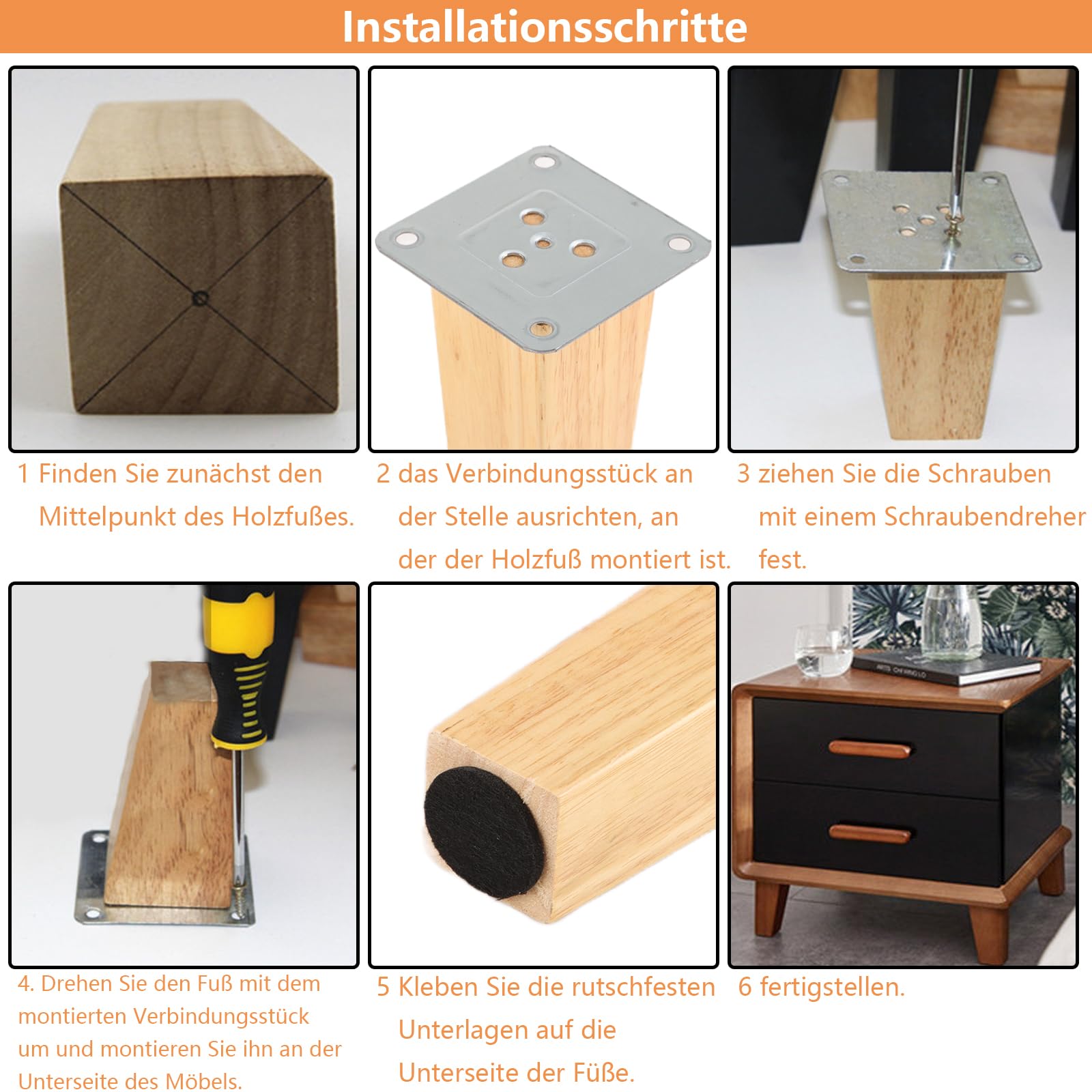 4 Gambe Per Mobili In Legno Di Quercia 15 Cm - Con Bulloni E Viti, Cuscinetti Gomma, Per Divani E Tavoli - Foto 14