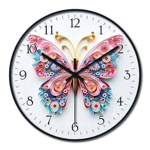 8 inch Vibrant Color Butterfly Pattern, Wall Mounted Clock, Analog Wall Clock Decorative Elegant