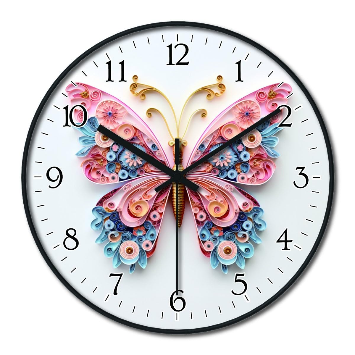Horloge murale decorative elegante avec motif papillon aux couleurs vives